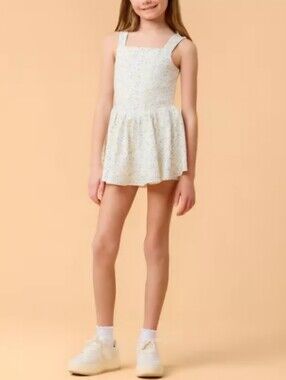 NWT Blogilates Girls' Mommy & Me Princess Bow Back Dress - White Floral Print, L
